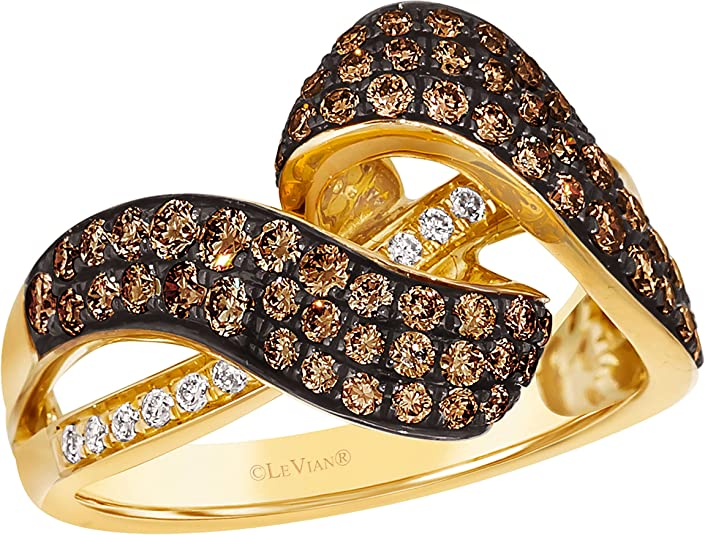 1 1/5 Carat Diamond Asymmetrical Statement Ring for Women in 14k Yellow Gold (Fancy Brown/G-H, VS2-SI1, cttw) Anniversary Promise Ring Size 7 by LeVian